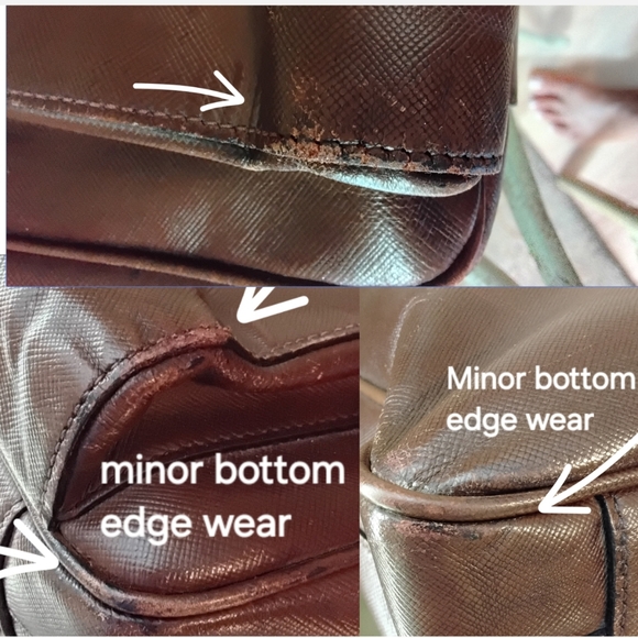 PRADA Leather Briefcase Chocolate Brown Unisex Saffiano VINTAGE - Picture 11 of 17